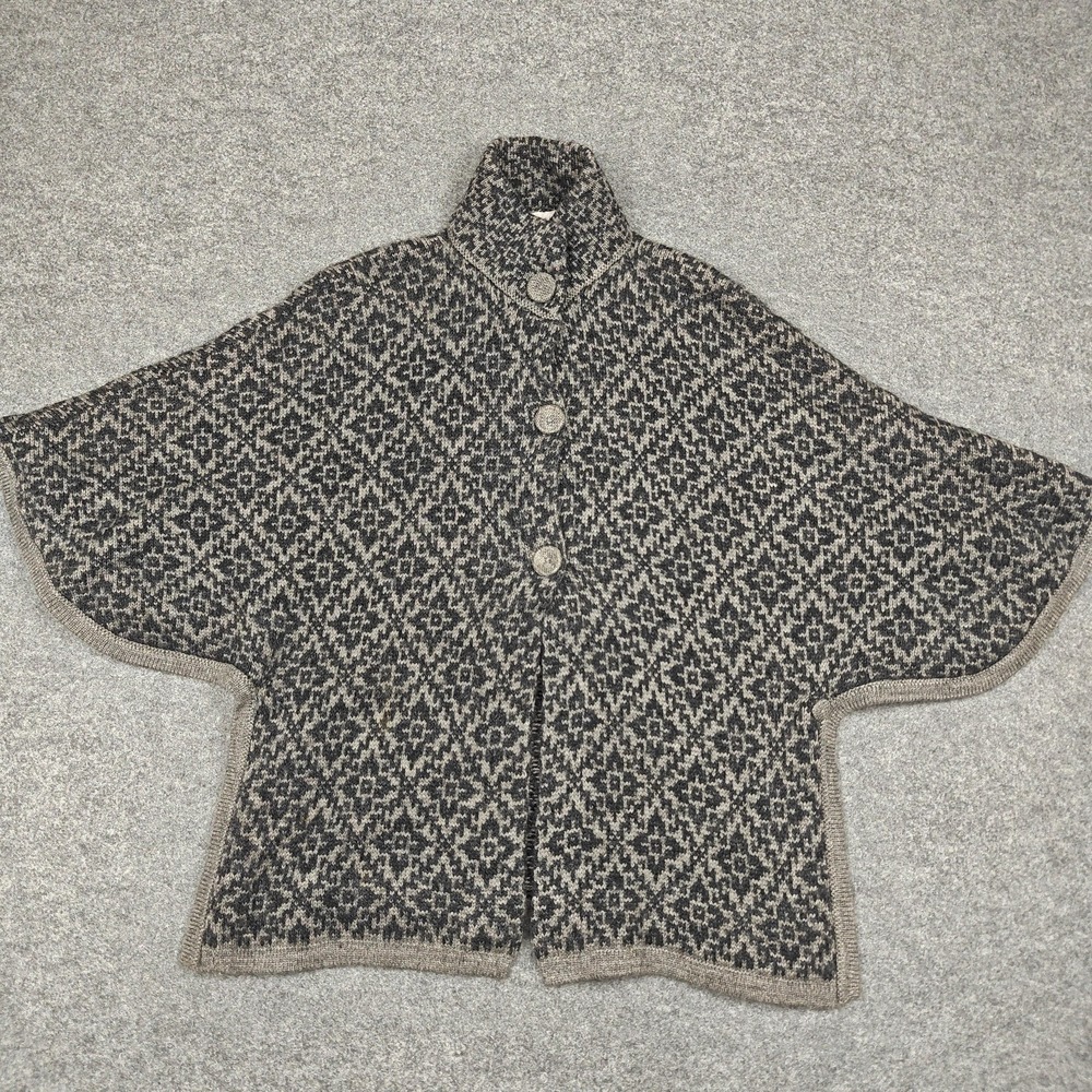 Alpaca Warehouse Poncho Womens Medium Gray Alpaca Knit Button Collared Geometric - Picture 5 of 15